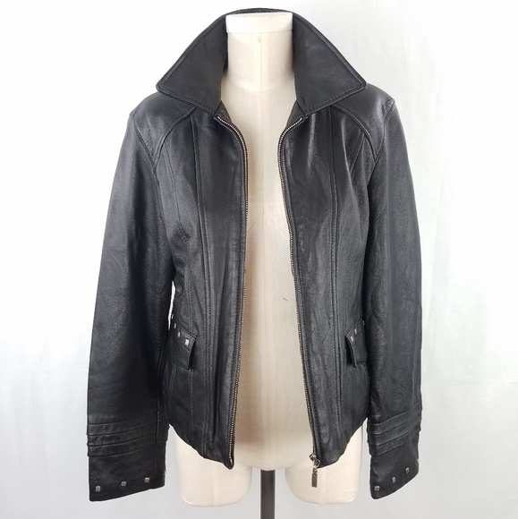 Adler Collection Jackets & Blazers - Black Lambskin Leather Studded Jacket